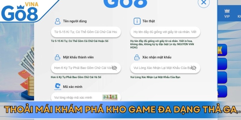 Đăng ký Go8 thành công bạn sẽ thoải mái khám phá kho game
