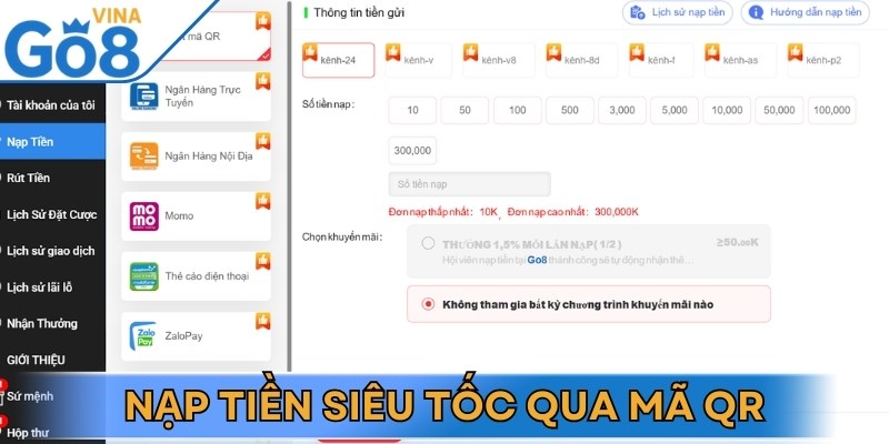 Tổng hợp các phương thức nạp tiền Go8 phổ biến